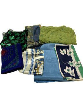 Vintage 7 Rectangle Scarves Assorted Patterns Colors Green Blue Floral Geometric